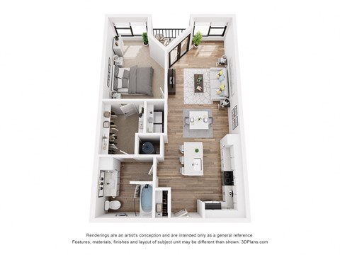 Floor plan for 1 bed, 1 bath, 822 sqft